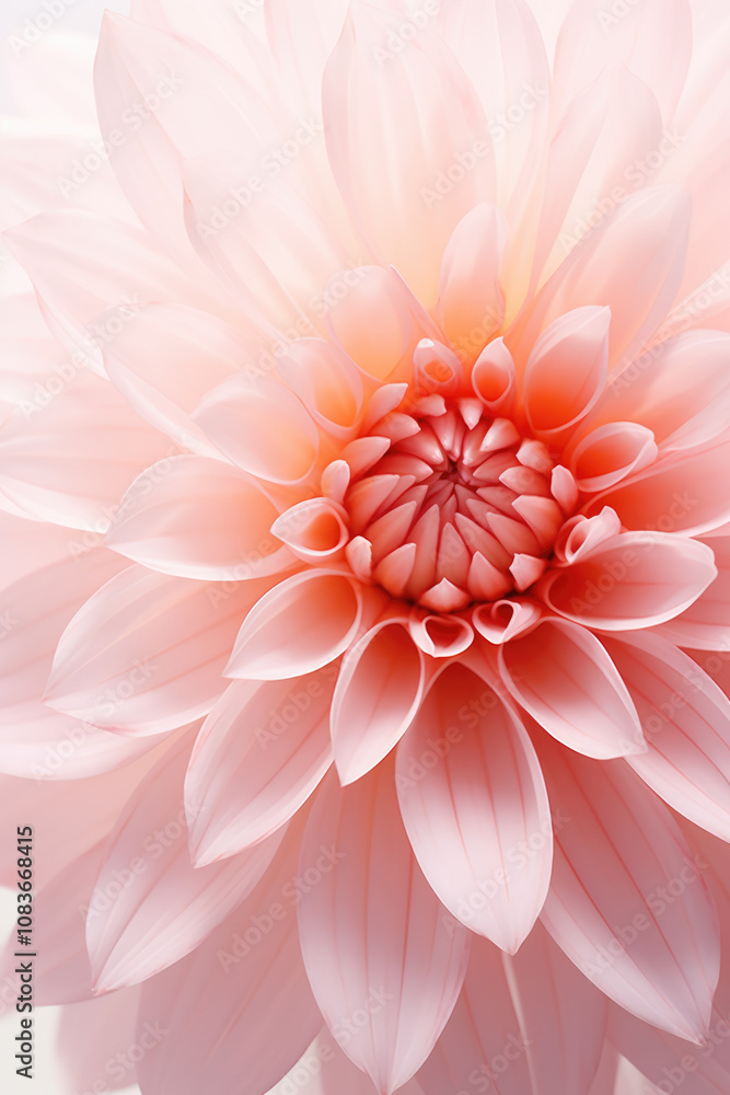 Poster this image features a stunning close-up of a soft pink dahlia with intricate petal patterns and gent