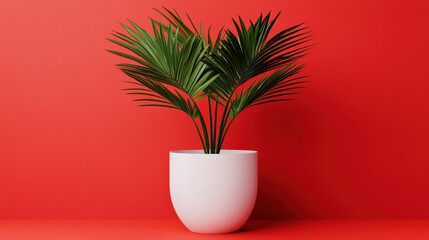 Fototapeta premium Modern Red Room Decor Stylish Plant in White Pot