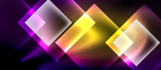 Fototapeta premium Glass squares with neon shiny light abstract background