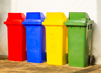 waste sorting plastic bins or split tank  in the park