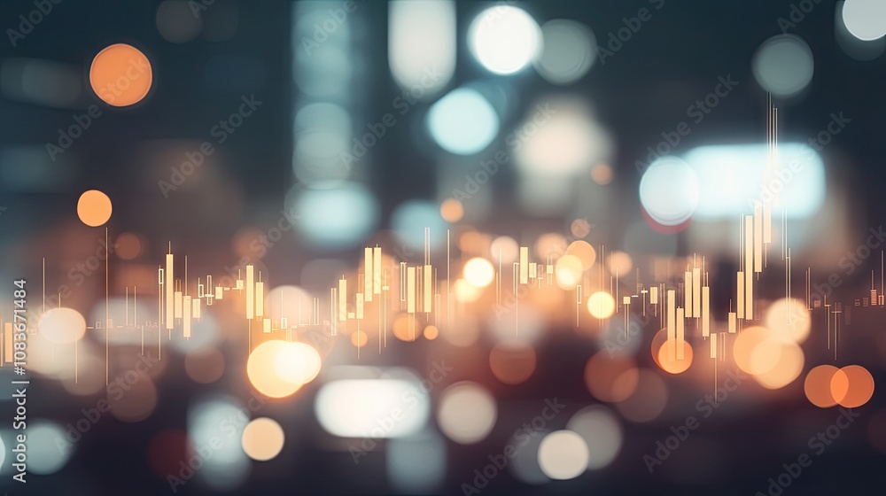 Poster abstract financial trading visualization with graph lines and bokeh effect in a modern urban setting