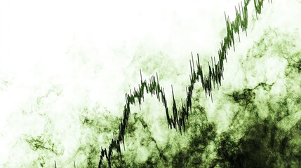 Abstract Green Graphical Representation of Financial Data Trends and Fluctuations on a Cloudy Background for Use in Investments and Analytics Projects