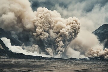 Fototapeta premium Close-up of amazing volcanic eruption and explosive shock waves.