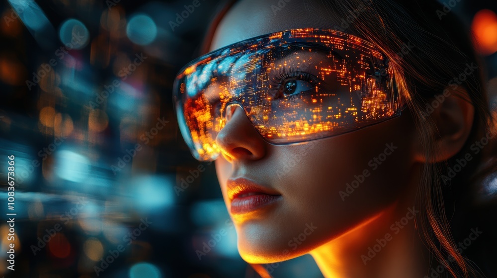 Poster Movement in augmented reality settings, participants interacting with virtual elements, futuristic experience