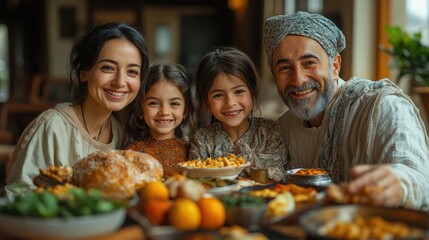 Fototapeta premium Multicultural family sharing food in the living room, relaxed and inclusive setting