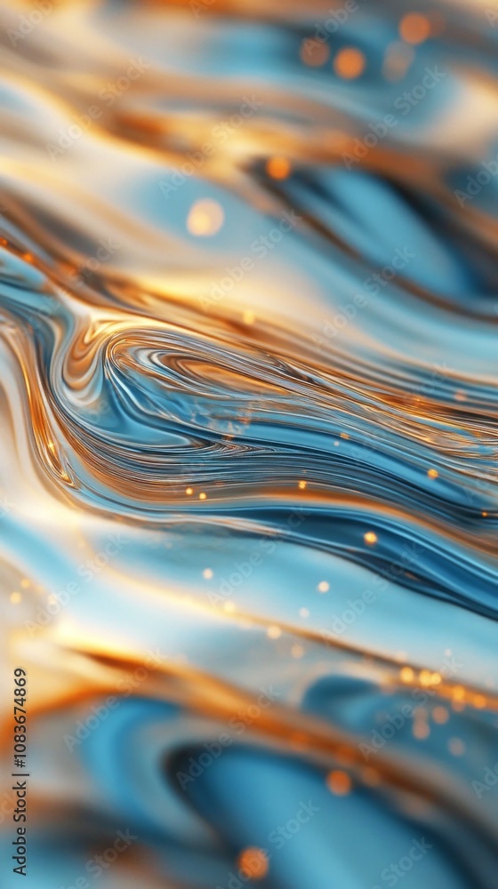 Poster a painting of a wave with a blue and gold color scheme