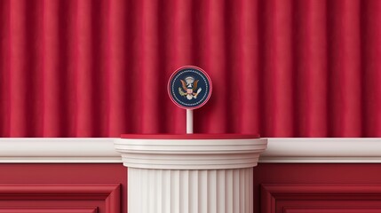 Presidential Seal on pedestal.