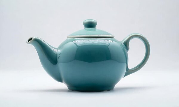 Blue ceramic teapot isolated on a white background