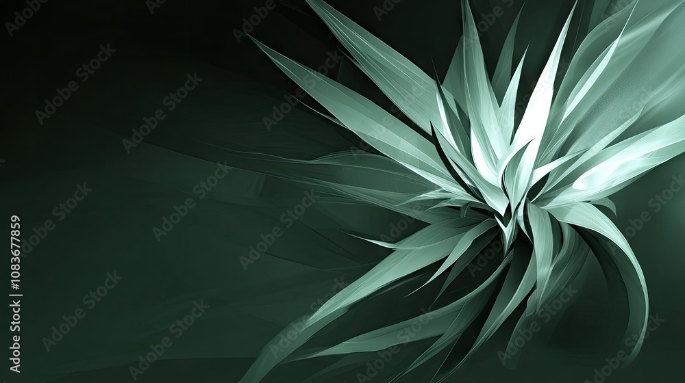 Poster abstract floral design with intricate green and white petals creating a dynamic sense of movement an