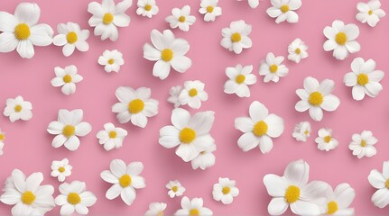 Seamless pattern of white daisies on pink background. Copy space on image. generated.ai