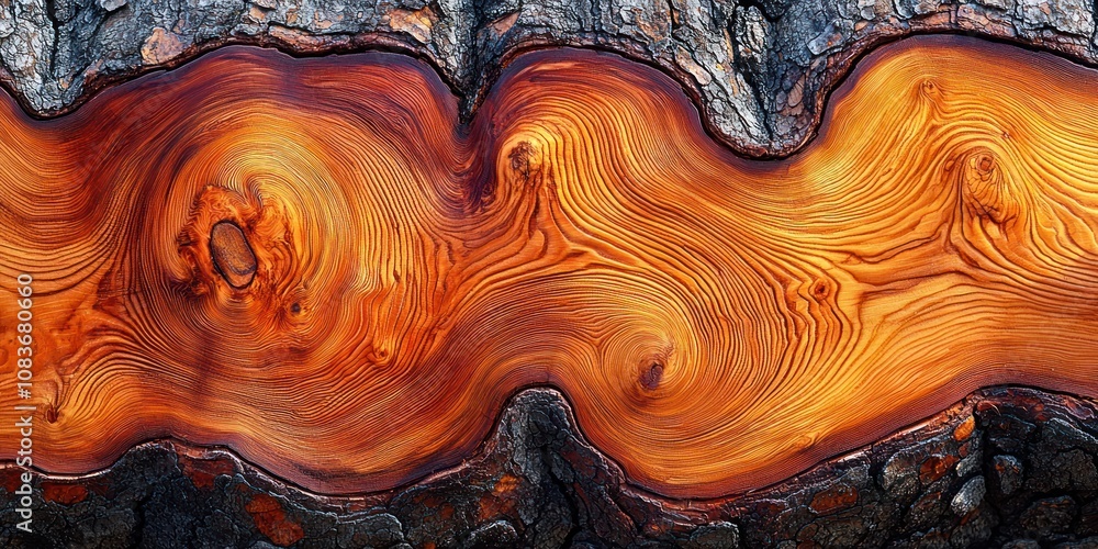 Poster A Close-Up View of the Intricate Grain Patterns and Growth Rings of a Tree Trunk