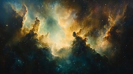 Fototapeta premium Cosmic nebula formation outer space digital art celestial environment wide angle astronomy concept
