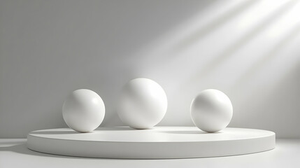 White 3D Spheres on a Platform Minimalist Illustration
