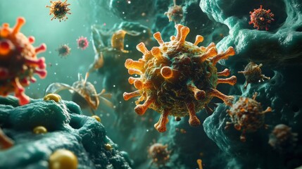 Fototapeta premium A close up of a virus with a green background