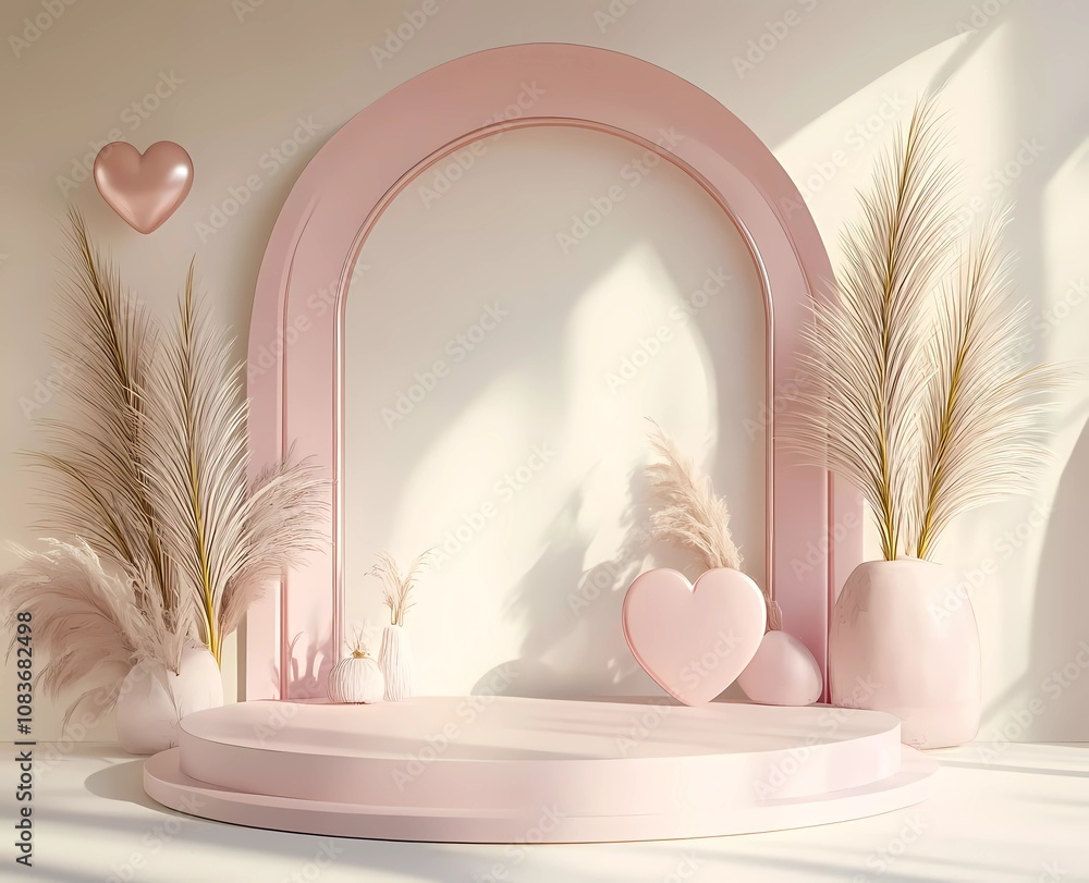 Poster 3d rendering of a valentine's day background with a podium product display platform scene