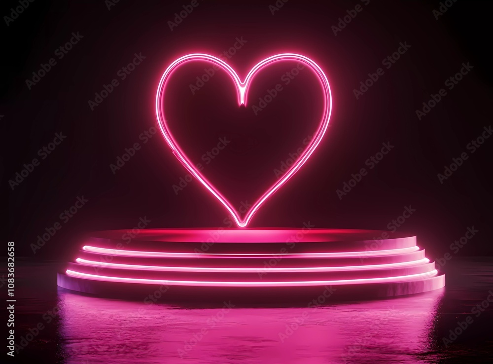 Aufkleber 3d rendering of a valentine's day background with a podium in the shape of a heart, illuminated by n