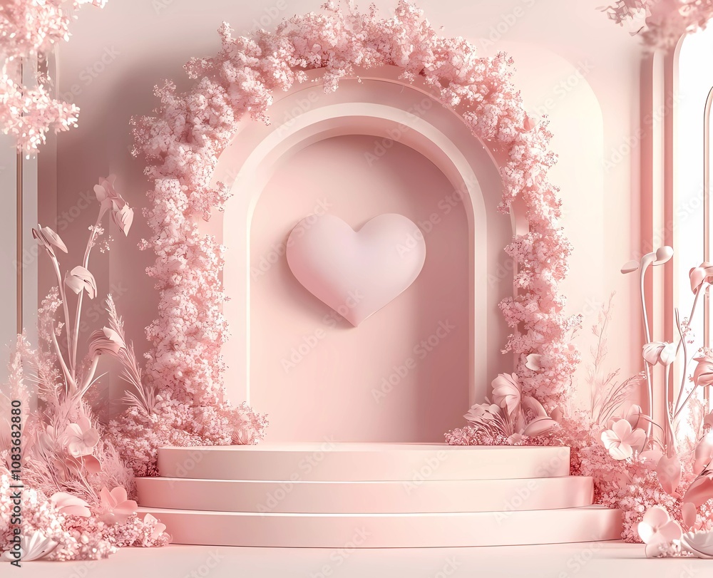 Aufkleber 3d rendering of a valentine's day background with a podium product display platform scene