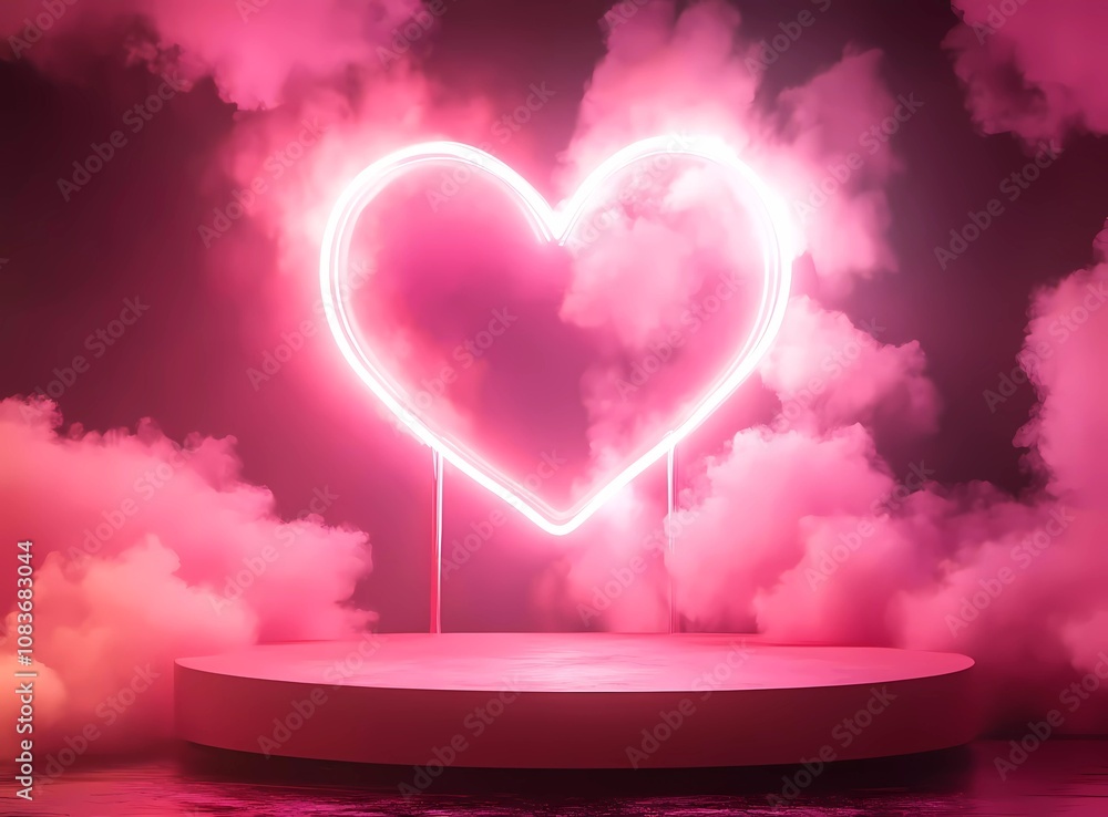 Aufkleber 3d rendering of a valentine's day background with a podium in the shape of a heart, illuminated by n