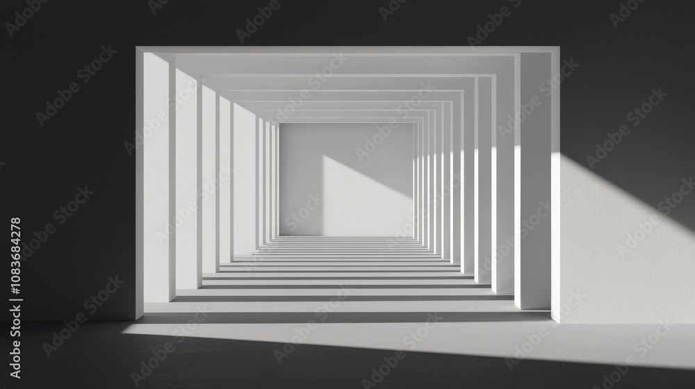 Poster minimalist white architecture sunlit corridor empty room modern design 3d render