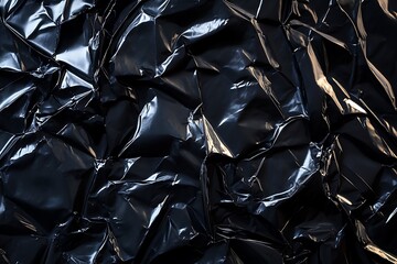 black crumpled and creased plastic poster texture background,