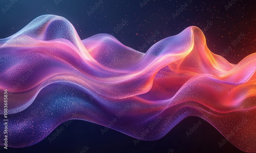 Aufkleber abstract wavy surface with glowing particles and gradient colors