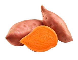 sweet potato isolated on white background, cutout 