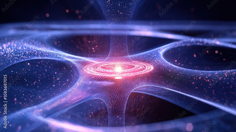 Poster a visual model of quantum teleportation, representing the potential for data transfer in quantum net