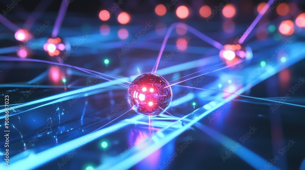 Poster a visual model of quantum teleportation, representing the potential for data transfer in quantum net