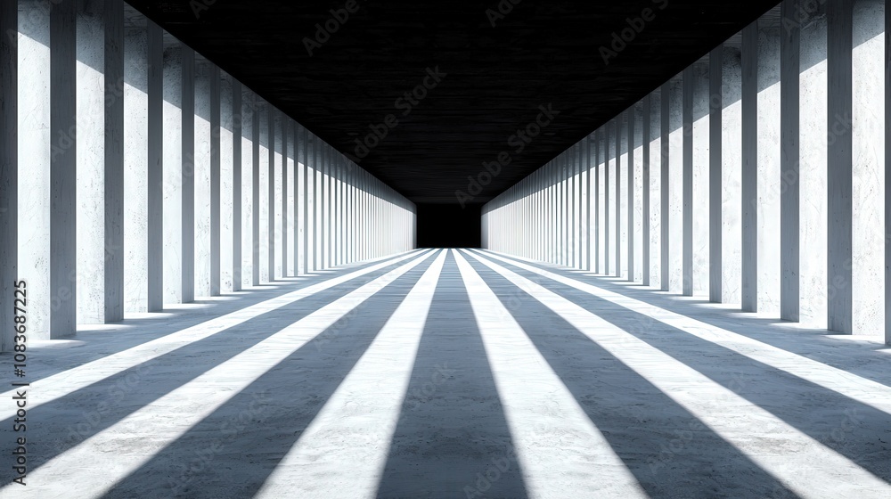 Poster modern architecture light and shadow in empty hallway