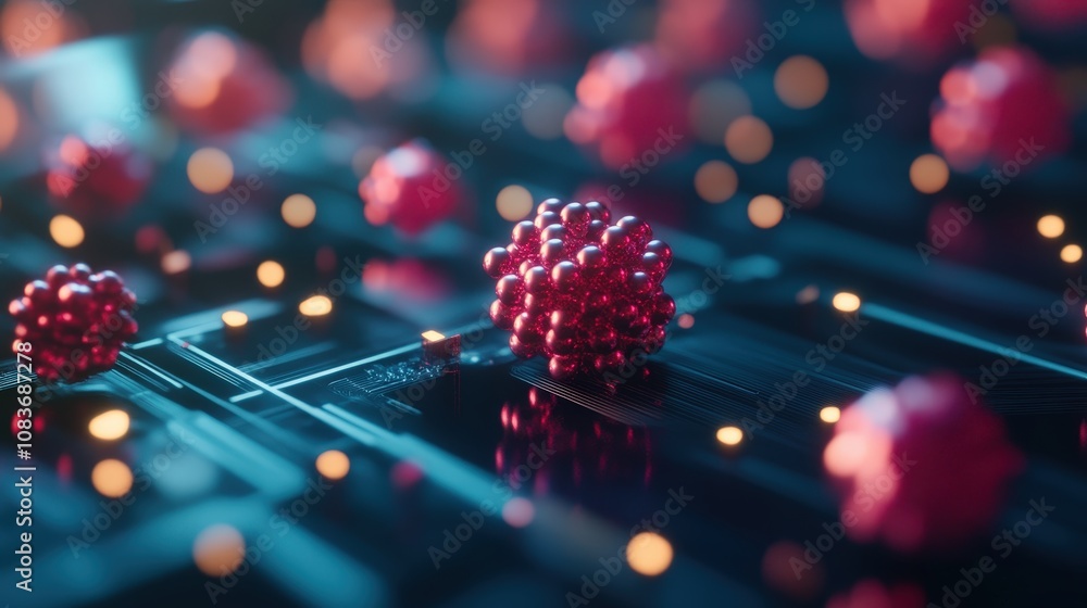 Aufkleber a visualization of qubits in a superposition state, with particles appearing to be in multiple posit