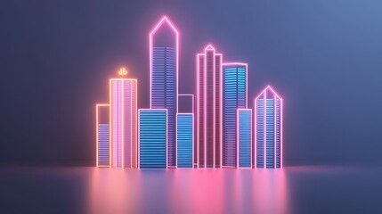 Fototapeta premium Neon Cityscape Futuristic Buildings Glowing Skyline Night City