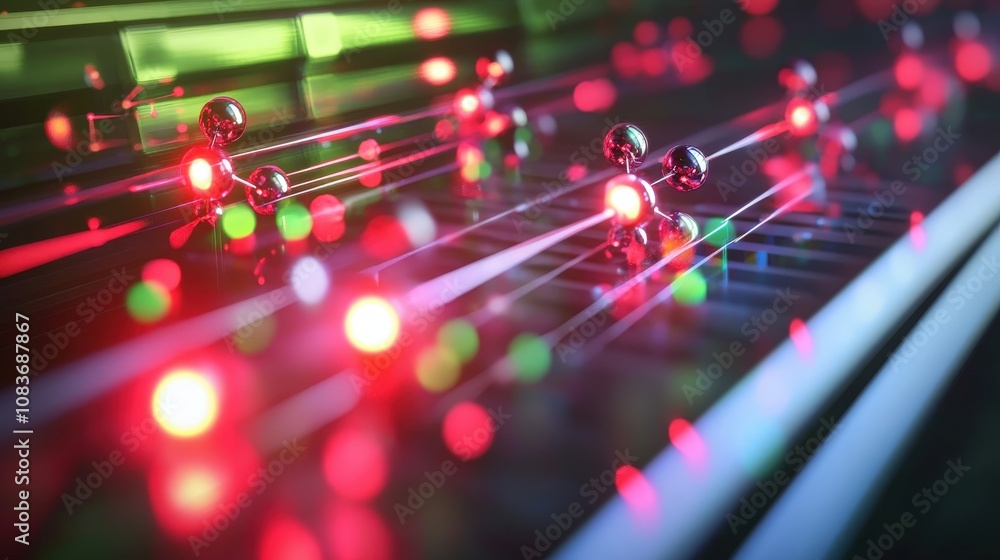 Poster an animation of quantum tunneling on a screen, showing how particles can pass through barriers in qu