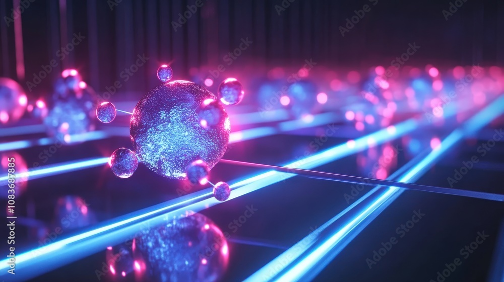 Poster an animation of quantum tunneling on a screen, showing how particles can pass through barriers in qu