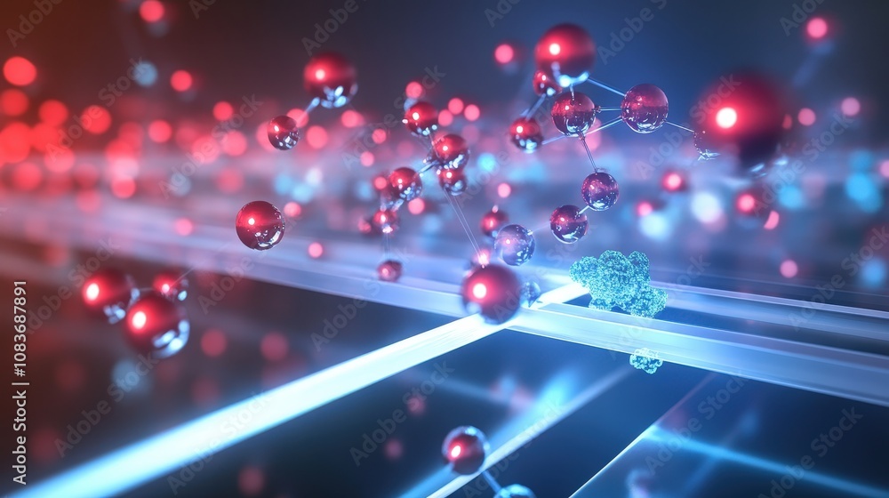 Poster an animation of quantum tunneling on a screen, showing how particles can pass through barriers in qu