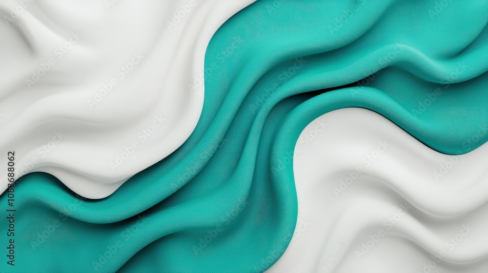 Poster abstract teal and white fabric waves soft drape elegant texture 3d render