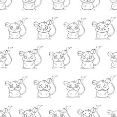 Expressive Gerbil Cartoon Repeat Pattern Design as Coloring Page