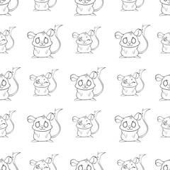 Expressive Gerbil Cartoon Repeat Pattern Design as Coloring Page