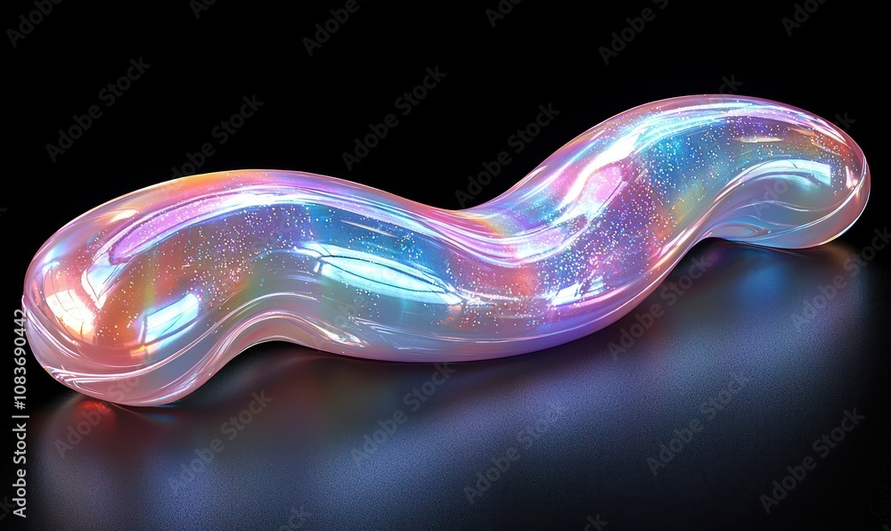 Poster a shiny, s-shaped, iridescent object with embedded glitter