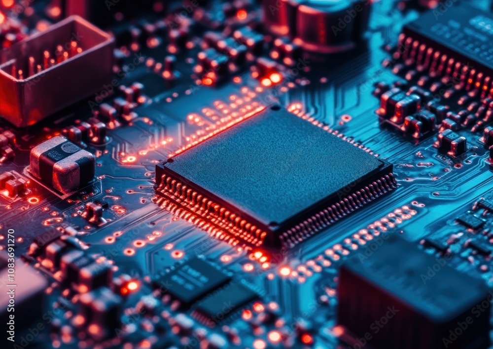 Poster Close-up of a Computer Circuit Board with a Processor Chip