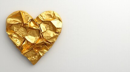 Fototapeta premium Golden Crumpled Heart Valentines Day Love Luxury Background