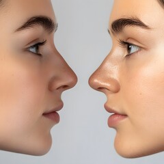 Obraz premium The image features two side profiles of women showcasing different nose shapes, highlighting facial symmetry and beauty.