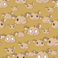Expressive Gerbil Cartoon Repeat Pattern Design