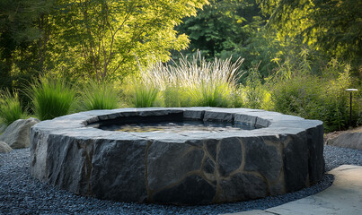 Fototapeta premium Circular Soapstone Base with a Jagged Granite Wall in the Rear and Open Area