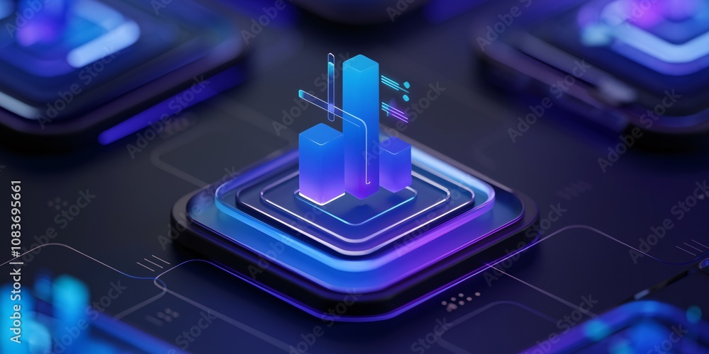 Poster abstract, 3d render of a glowing data visualization graphic on a dark technological interface. dynam