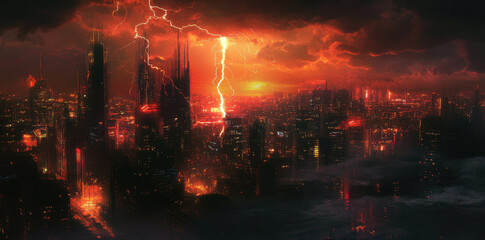 Fototapeta premium Dramatic lightning storm over a cityscape