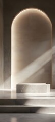 Fototapeta premium podium with clean edges, softly illuminated, leaving room for showcasing a product.