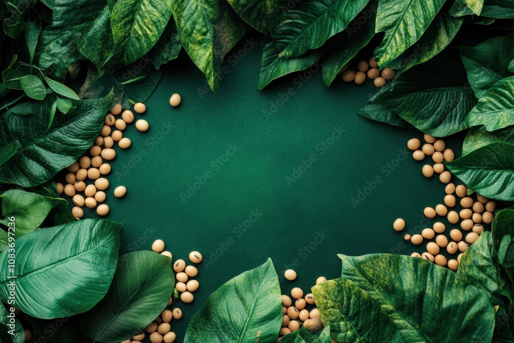 Aufkleber soybeans are scattered among a rich array of tropical leaves, creating a natural and organic atmosph