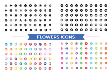 Black flowers icons collection
