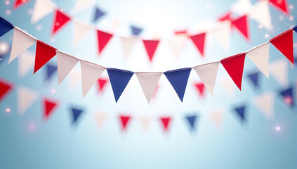 Obraz premium A series of red, white, and blue bunting flags in an animated wave pattern, perfect for decorative banners and event flyers for the 4th of July