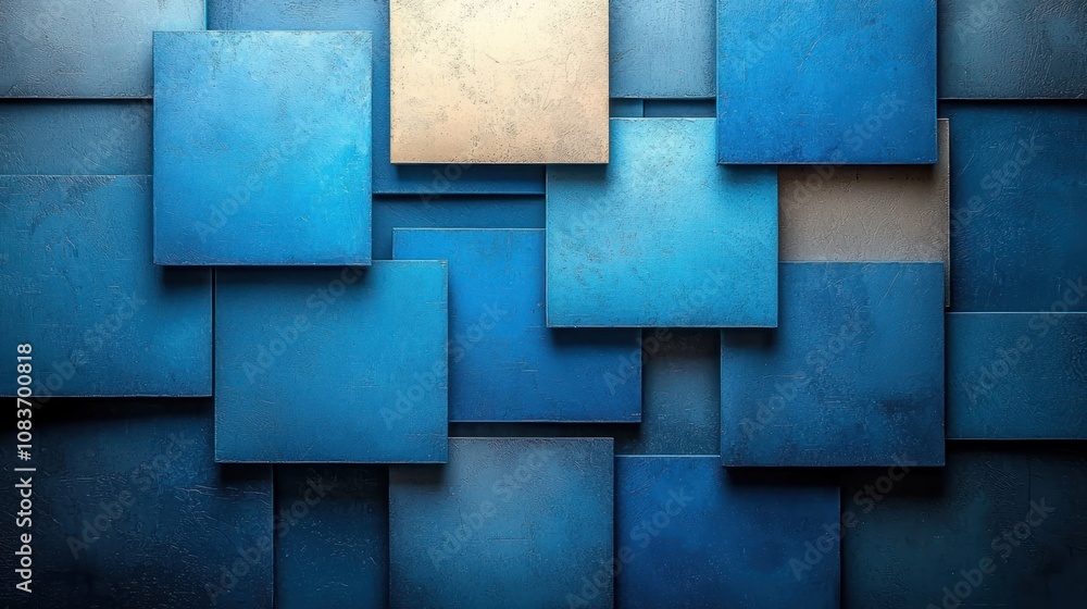 Poster abstract geometric pattern of blue and beige square tiles